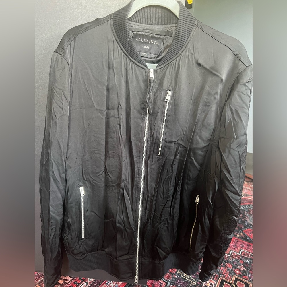 All Saints Black Nylon Bomber Jacket